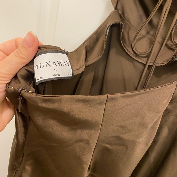 Revival Slip Dress Chocolate Brown Satin w/ Tie Back Sz S - Picture 6 of 14